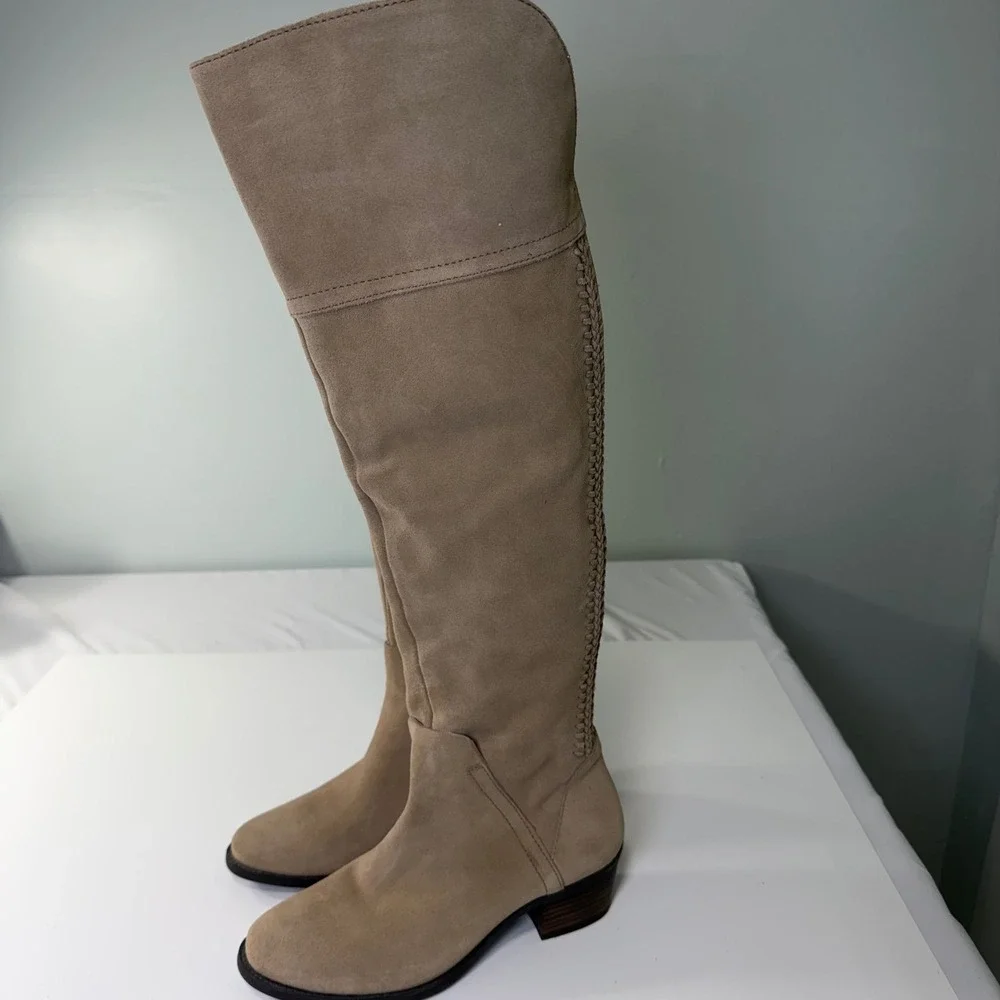 Vince Camuto Bendra Tan Suede Over‎ The Knee Whipstitch Boots 6M VC-BENDRA NWOT